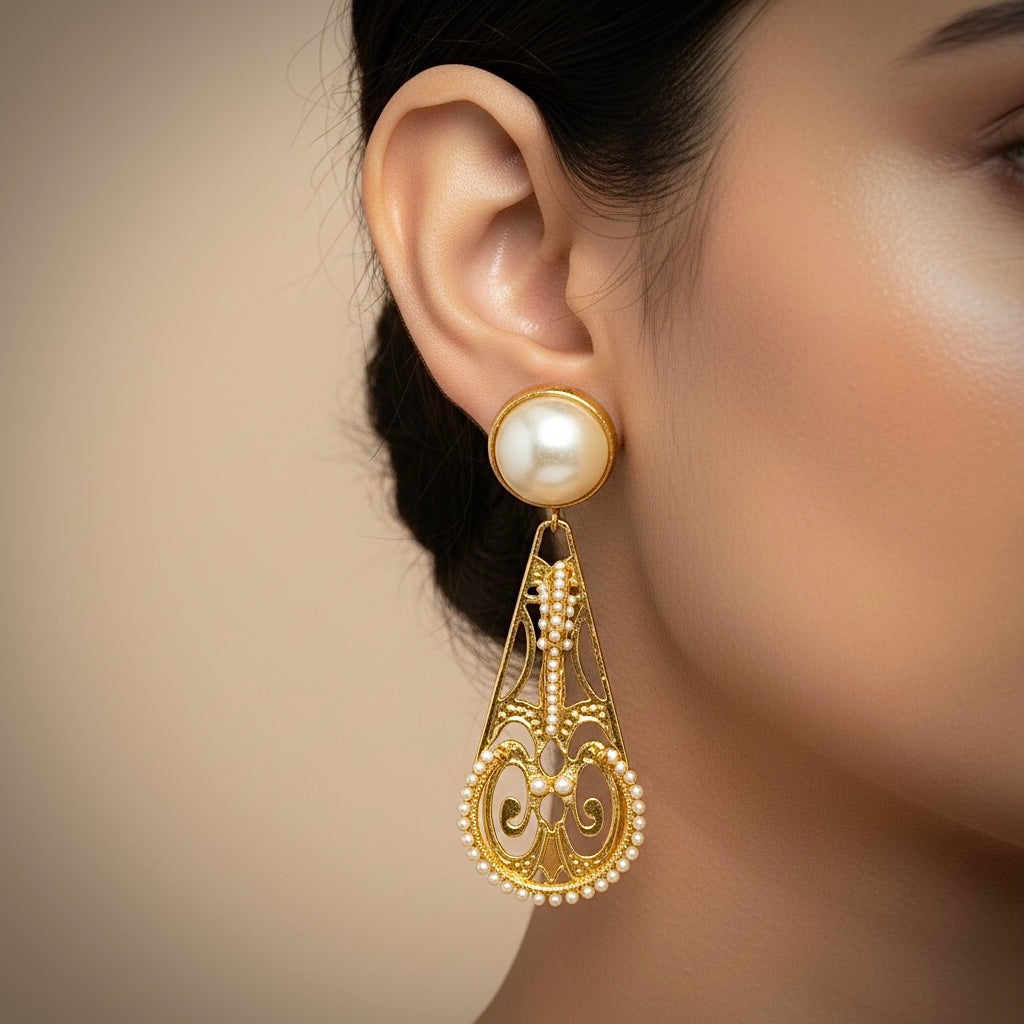 Beruzu - Indian Pearl Earring With Gold Plating