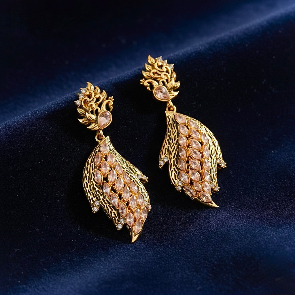 Beruzu - Indian Classic Peacock Feather Statement Earrings