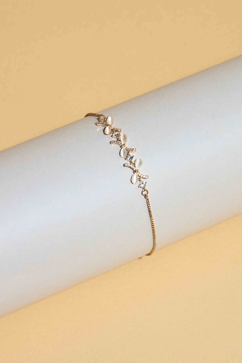 Beruzu - Elegant Branch and Leaf Bracelet in Gold and Rose Gold with Diamond and Enamel Accents