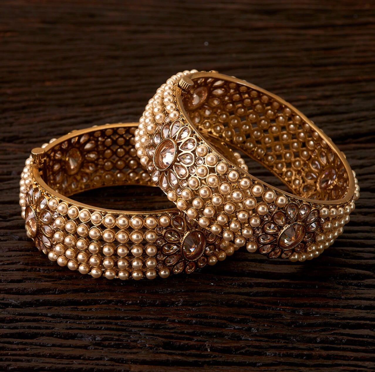 Beruzu - Royal Pearl & Kundan Gold Bridal Bangles 2.4 (Pair)