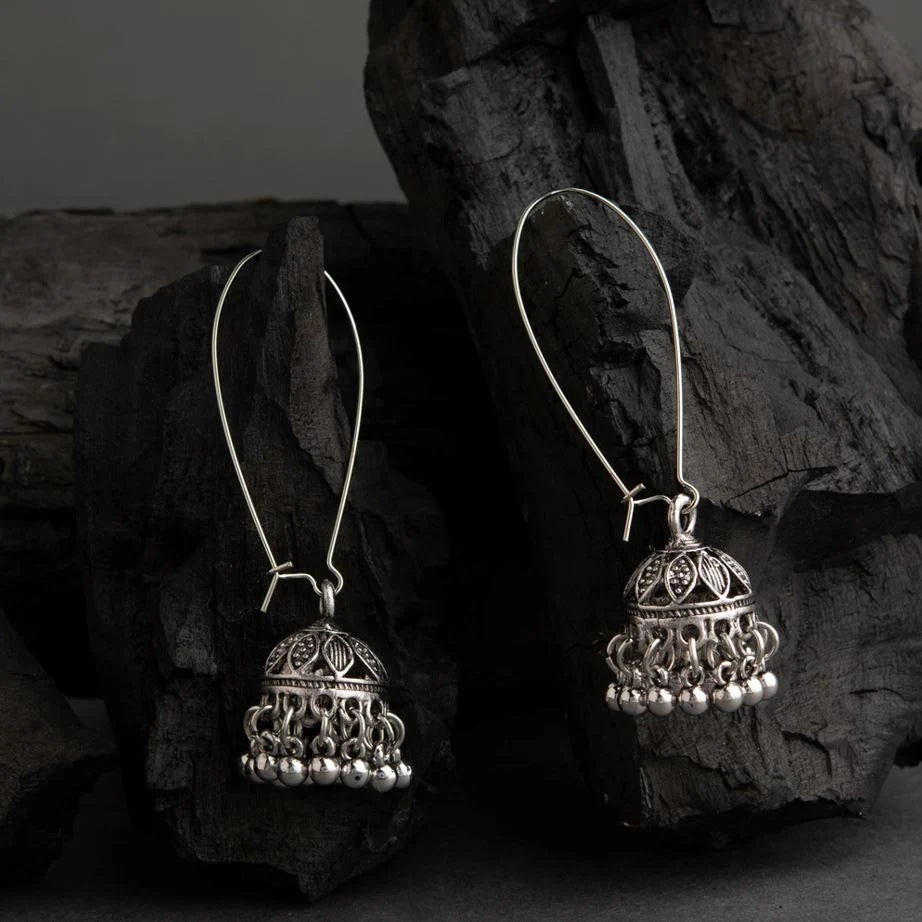 Beruzu - Antique Gold & Silver Floral Jhumki Swing Earrings