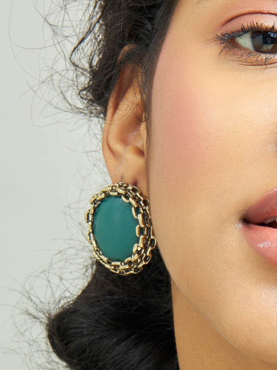 Beruzu - Antique Globe-Edge Circular Earrings with Enamel Accents in Green and Red - Beruzu Fashion