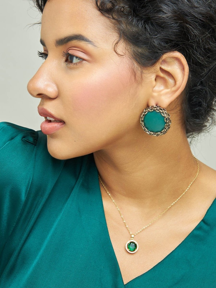 Beruzu - Antique Globe-Edge Circular Earrings with Enamel Accents in Green and Red - Beruzu Fashion