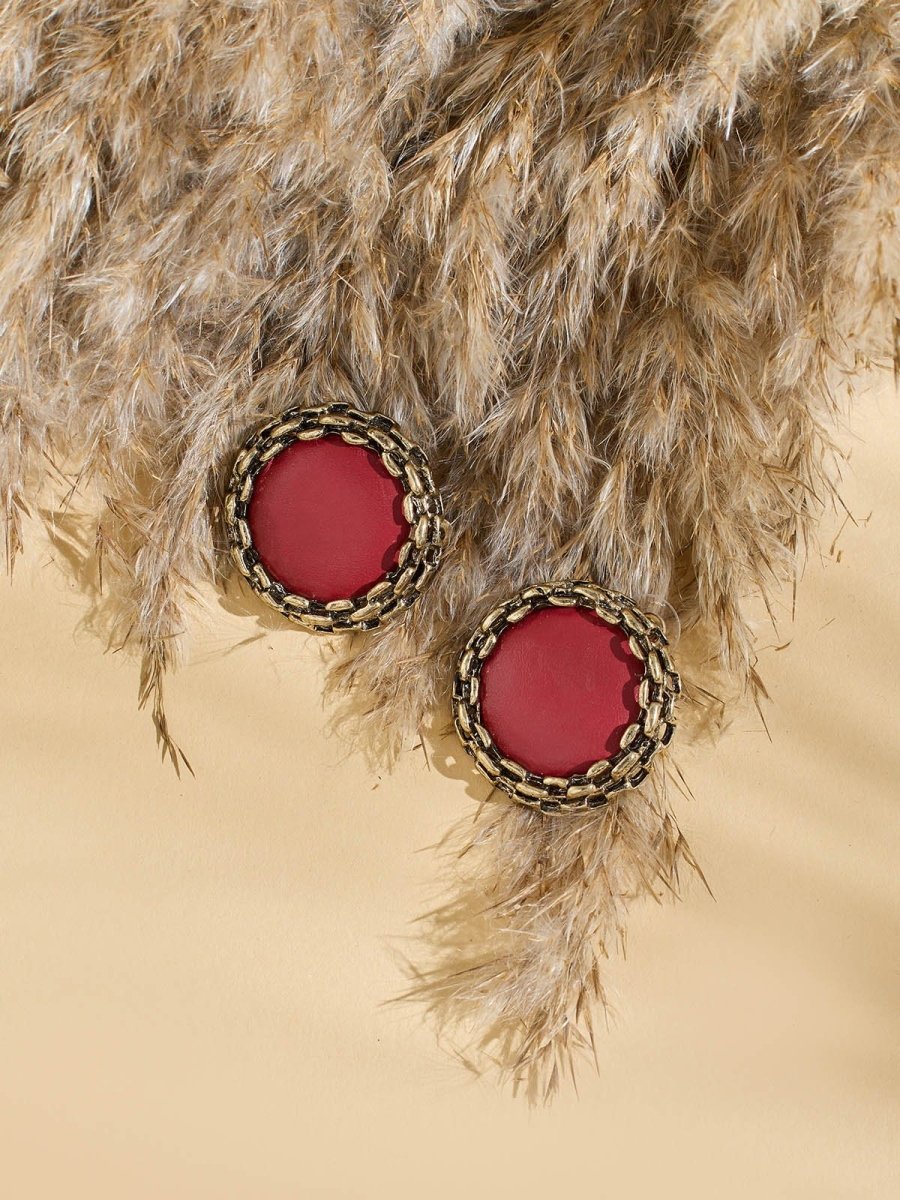 Beruzu - Antique Globe-Edge Circular Earrings with Enamel Accents in Green and Red
