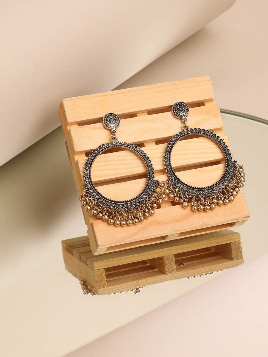Beruzu - Antique-Inspired Large Circular Earrings in Gold and Silver Finish