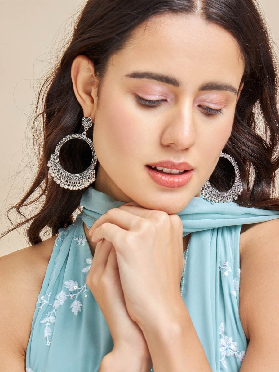 Beruzu - Antique-Inspired Large Circular Earrings in Gold and Silver Finish - Beruzu Fashion