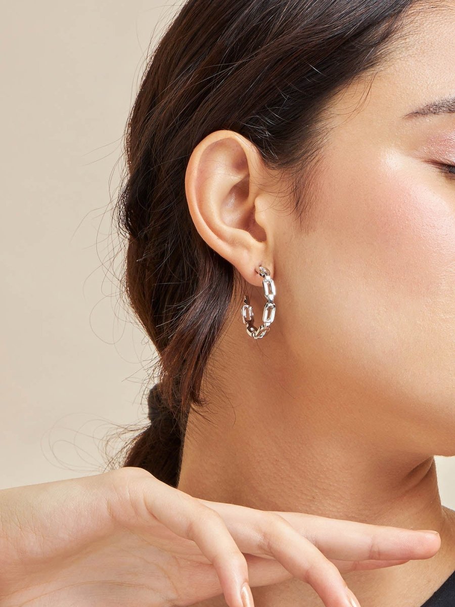 Beruzu - Chain-Link Circle Hoop Earrings in Elegant Gold and Sleek Silver - Beruzu Fashion