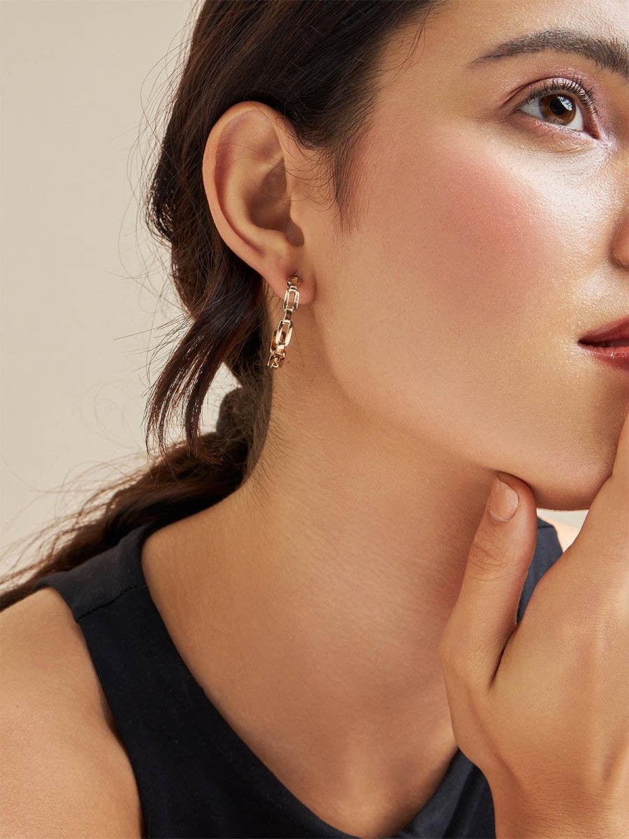 Beruzu - Chain-Link Circle Hoop Earrings in Elegant Gold and Sleek Silver - Beruzu Fashion