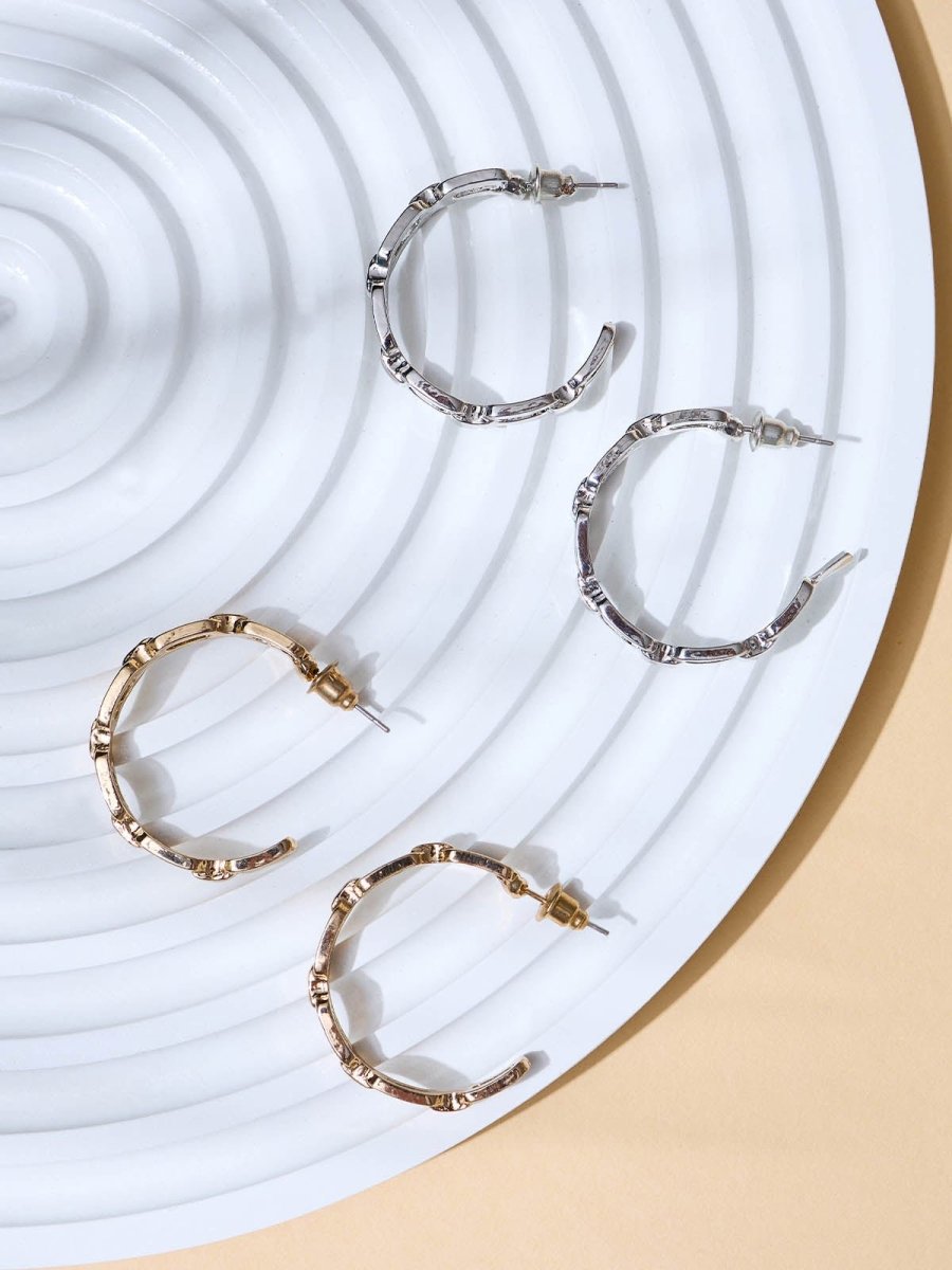 Beruzu - Chain-Link Circle Hoop Earrings in Elegant Gold and Sleek Silver