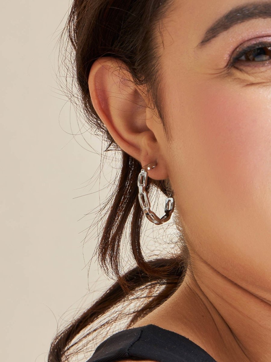 Beruzu - Chain-Link Circle Hoop Earrings in Elegant Gold and Sleek Silver - Beruzu Fashion