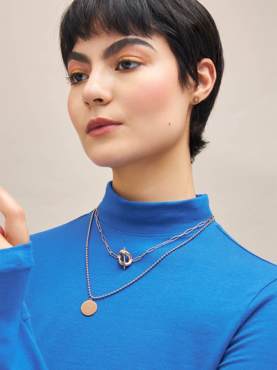 Beruzu Double Layered Rose Gold Chain with Dual Pendants Beruzu