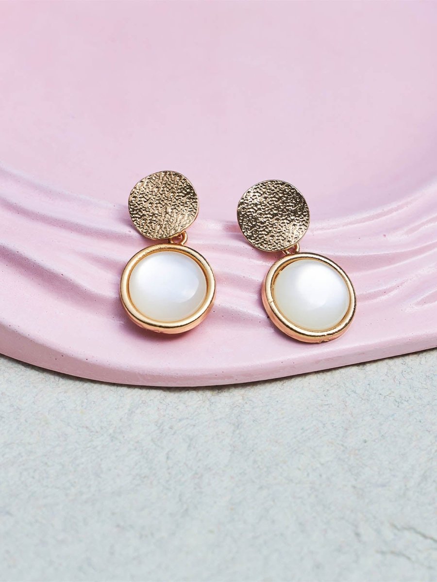 Beruzu - Dual Circle Earrings in Gold and Silver Finish with White Stone Inlay