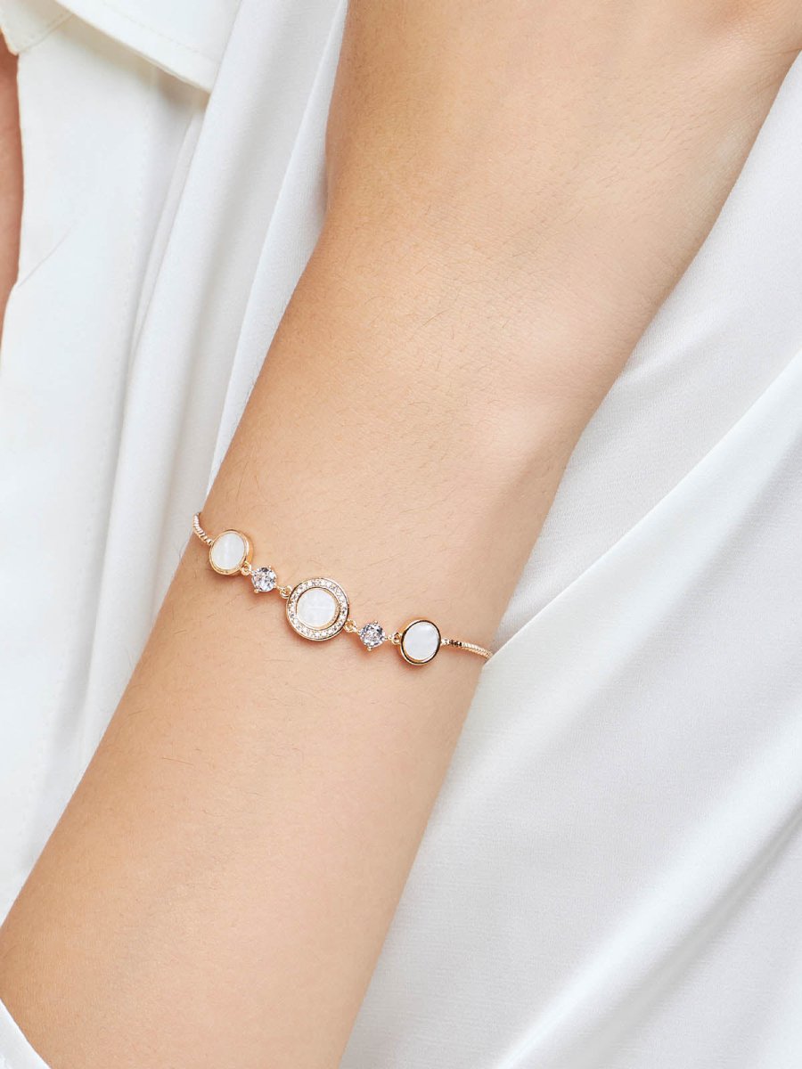Beruzu - Dual-Tone Circular Charm Bracelet with Crystal and Enamel Accents - Beruzu Fashion