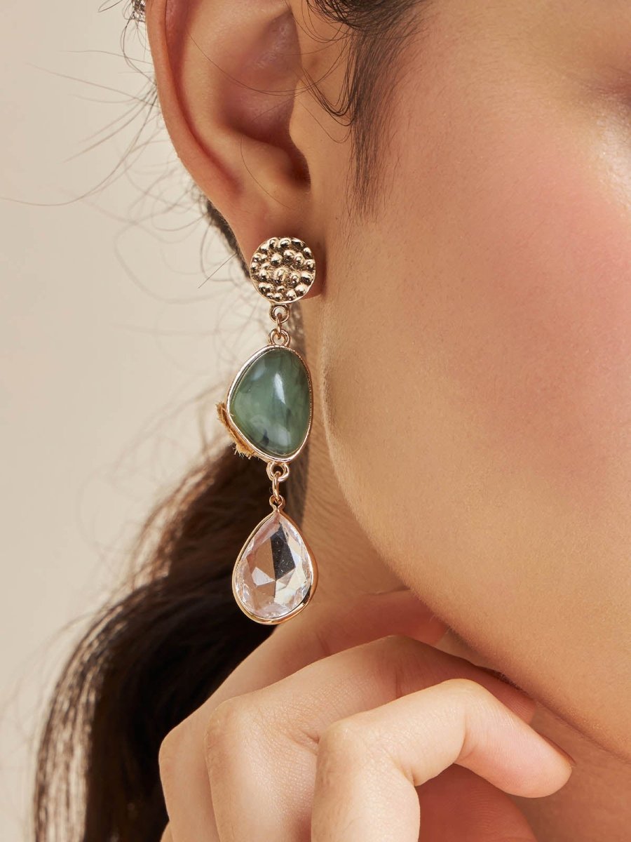 Beruzu - Elegant Cascade Drop Earrings with Artistic Silver and Colorful Accents in Blue and Green - Beruzu Fashion