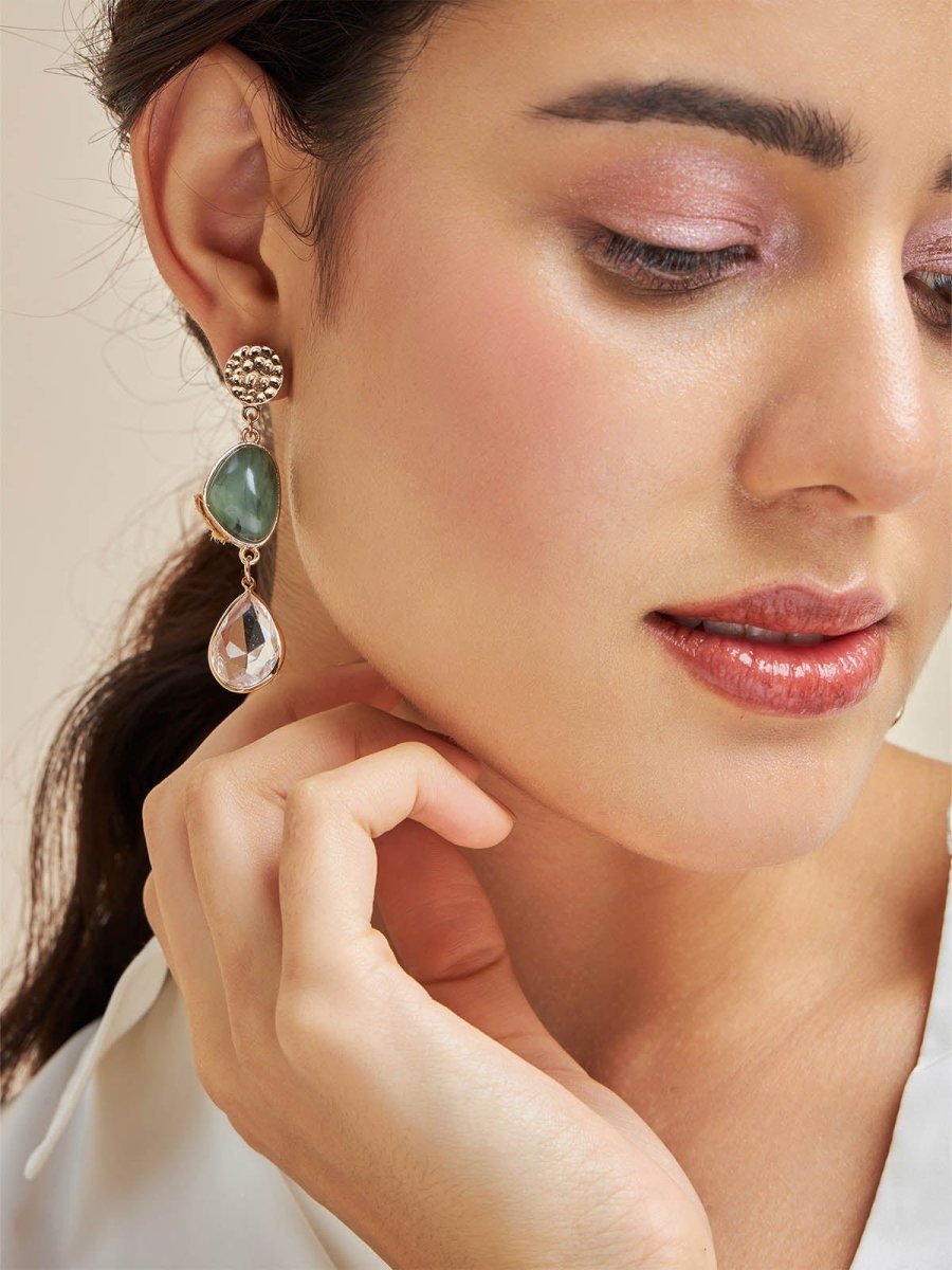 Beruzu - Elegant Cascade Drop Earrings with Artistic Silver and Colorful Accents in Blue and Green - Beruzu Fashion