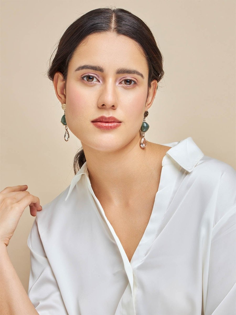 Beruzu - Elegant Cascade Drop Earrings with Artistic Silver and Colorful Accents in Blue and Green - Beruzu Fashion