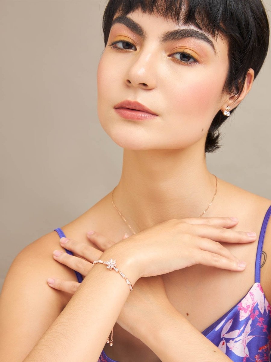 Beruzu - Elegant Floral Crystal Bracelet in Gold and Rose Gold Finishes - Beruzu Fashion