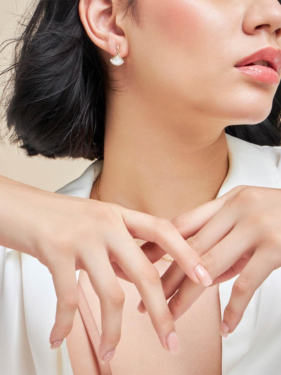 Beruzu - Elegant Korean Drop Earrings in Gold and Rose Gold with Crystal and Enamel Accents - Beruzu Fashion