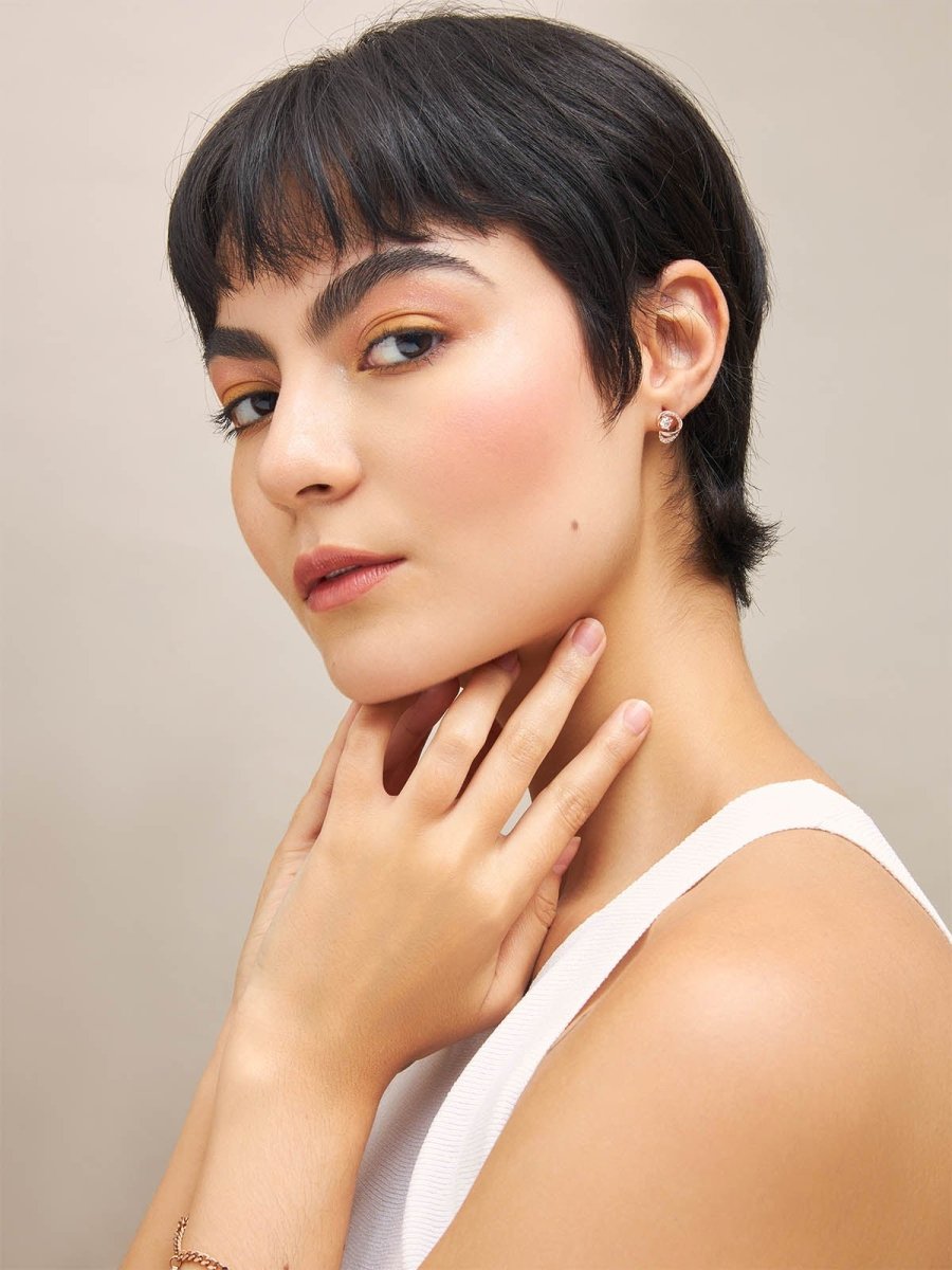 Beruzu - Elegant Twisted S-Shaped Earrings in Gold and Rose Gold with Crystal Embellishments - Beruzu Fashion