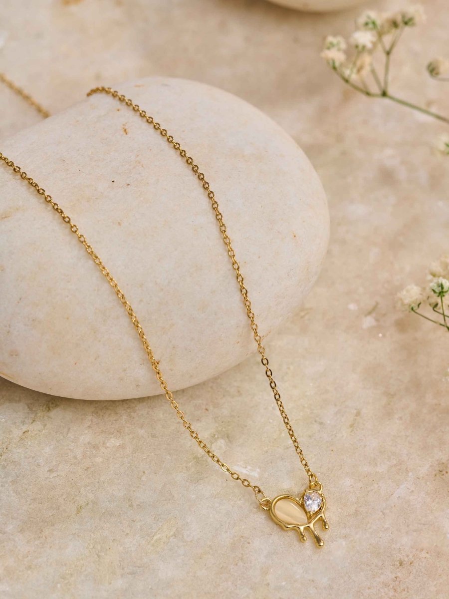 Beruzu Gold Dripping Heart Pendant Accent Necklace Beruzu