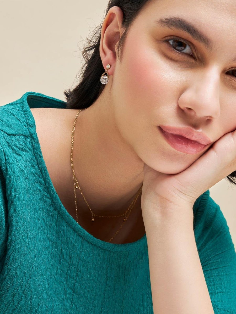 Beruzu - Gold Finish Circular and Teardrop Earrings with Diamond Embellishments - Beruzu Fashion