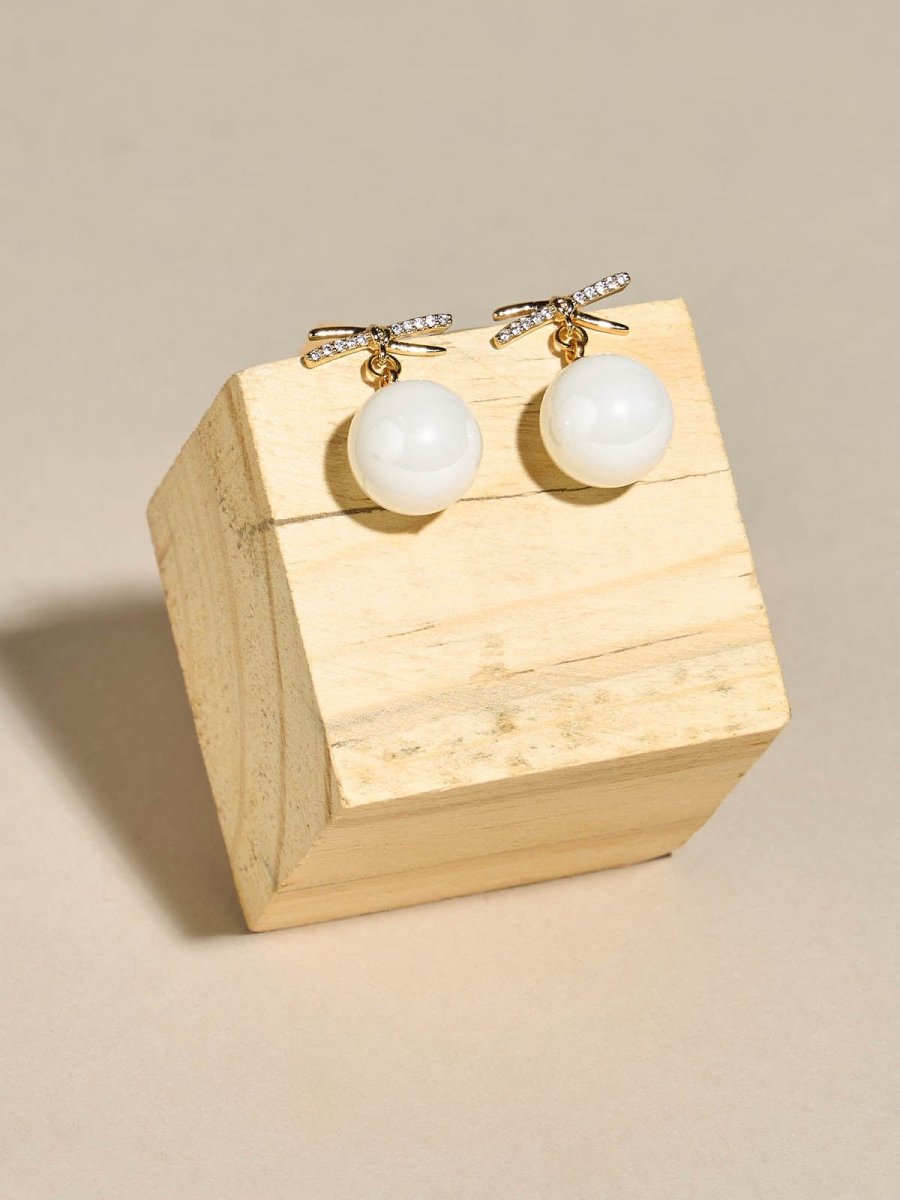 Beruzu - Gold Plated Cross Mark Earrings with Crystal Accents and Pearl Drop