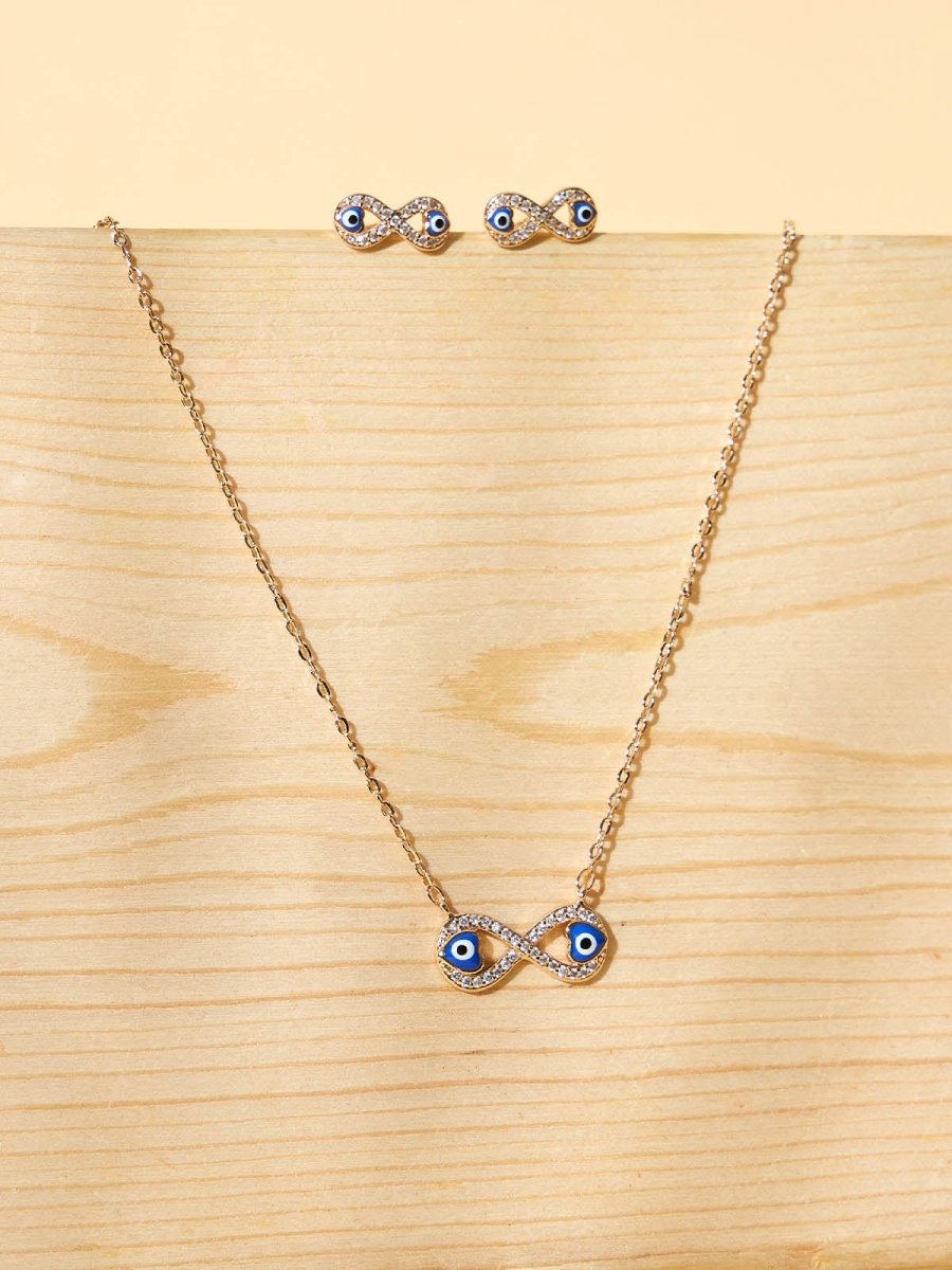 Beruzu - Gold Plated Mystique Eye Pendant Set with Enamel and Stone Accents