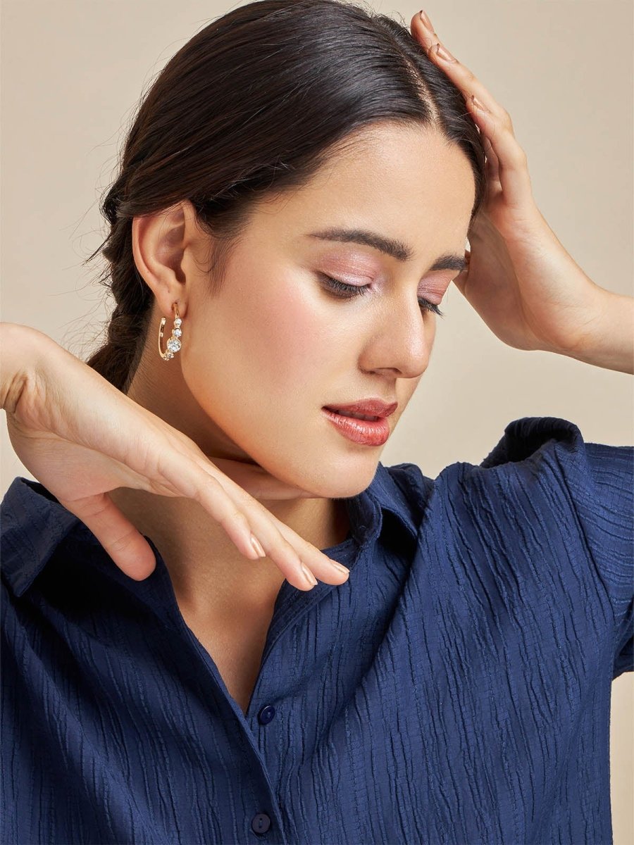 Beruzu - Graduated Stone Gold Earrings with Diamond-Like Accents - Beruzu Fashion
