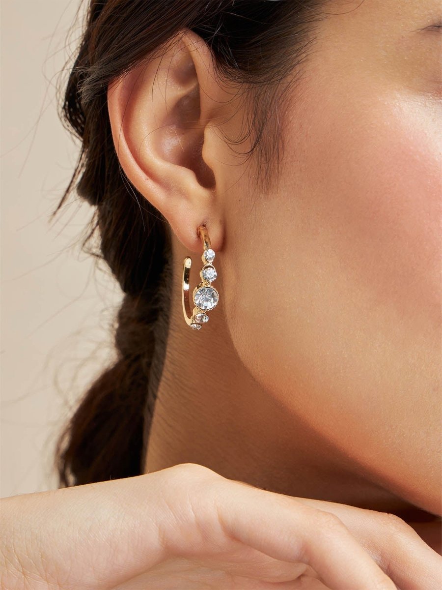 Beruzu - Graduated Stone Gold Earrings with Diamond-Like Accents - Beruzu Fashion