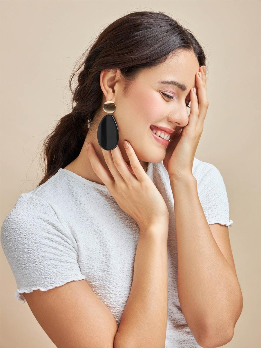 Beruzu - Indo-Western Chic Earrings with Oval Acrylic Detail in Black and White - Beruzu Fashion