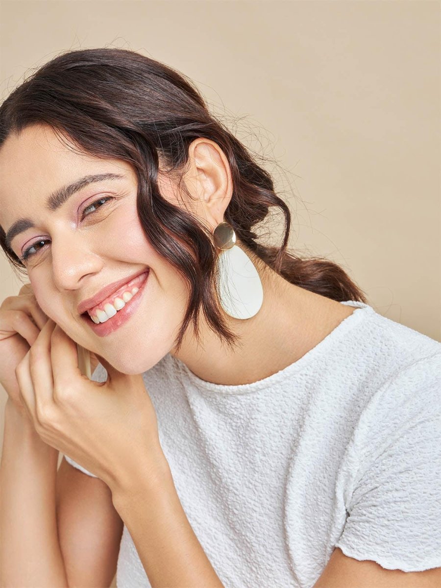 Beruzu - Indo-Western Chic Earrings with Oval Acrylic Detail in Black and White - Beruzu Fashion