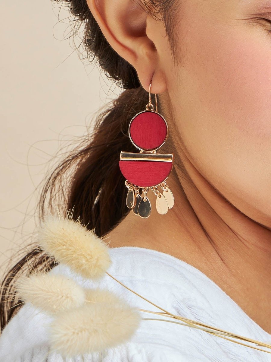 Beruzu Indo-Western Metallic Pink Circle Earrings with Multicolored Drops