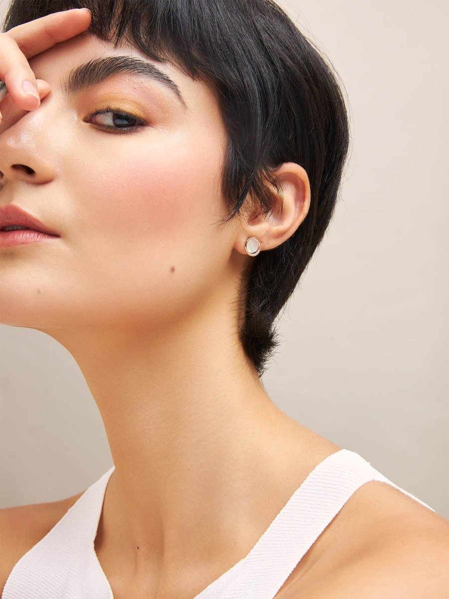 Beruzu - Korean Circular Stud Earrings in Gold and Rose Gold with Crystal and Enamel Accents - Beruzu Fashion