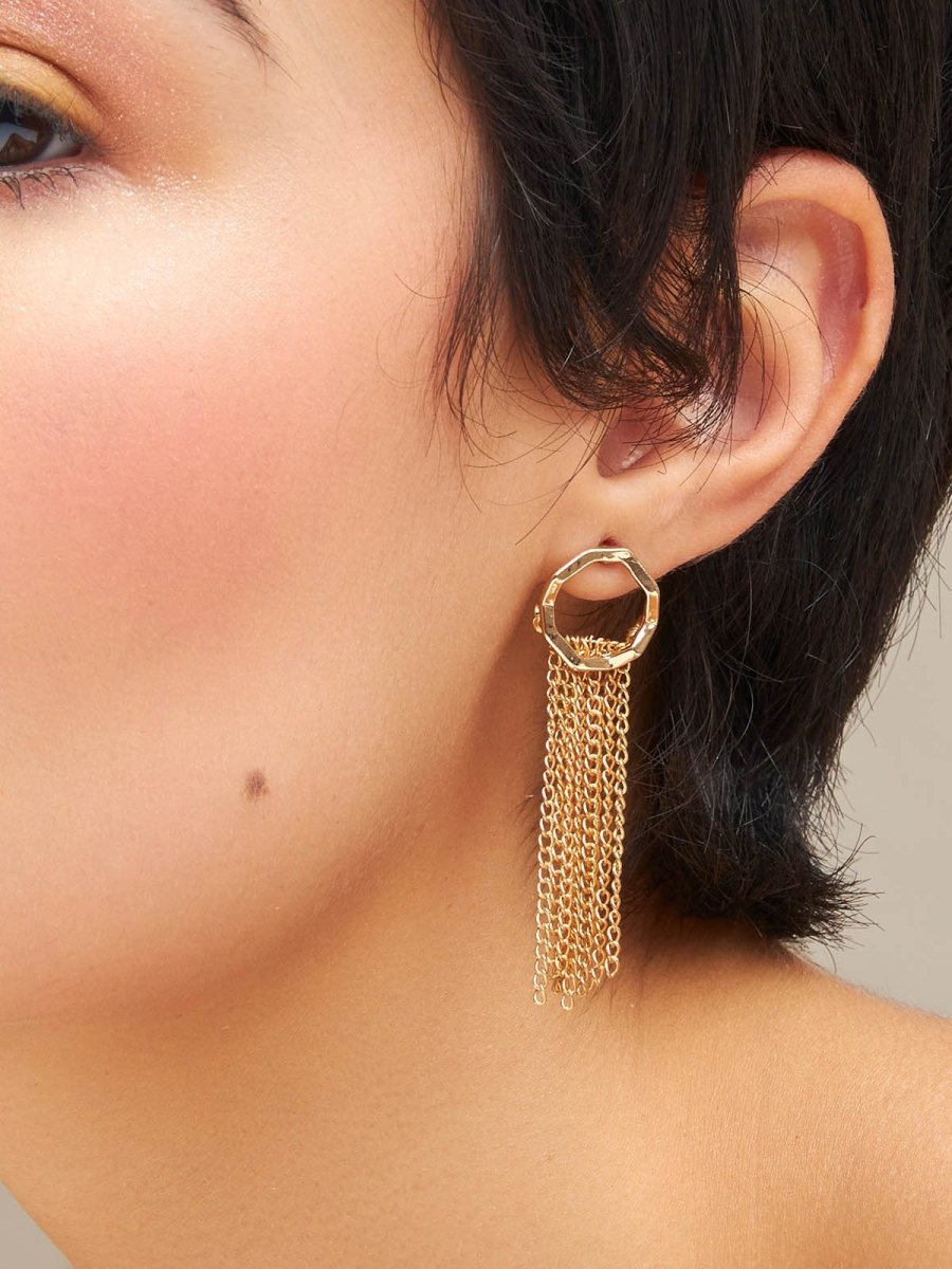 Beruzu - Luxurious Gold Chain Cascade Earrings with Designed Hoop - Beruzu Fashion