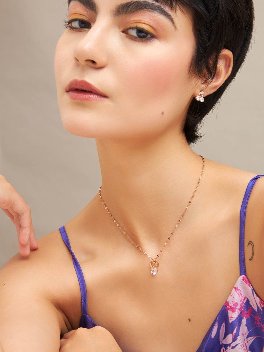 Beruzu - Radiant Heart Duo Rose Gold Pendant with Sparkling Crystal Accent - Beruzu Fashion