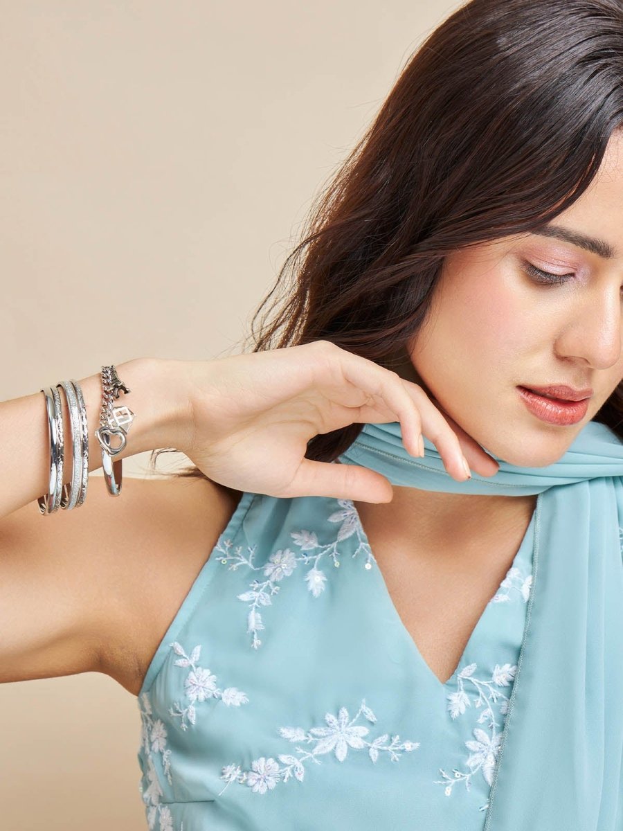 Beruzu - Silver Elegance Bangle Collection with Diverse Charms and Sparkling Crystals - Beruzu Fashion
