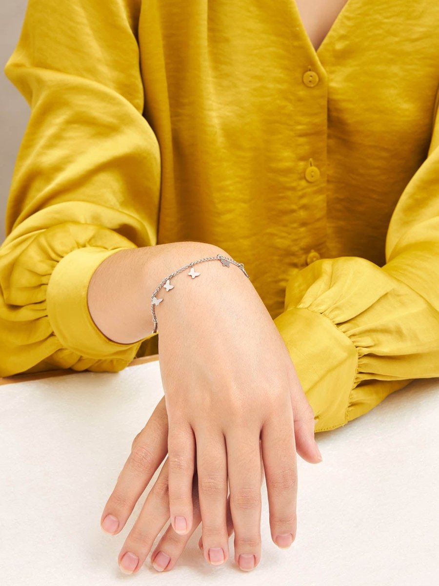 Beruzu - Silver Finish Bracelet with Butterfly Charms - Beruzu Fashion