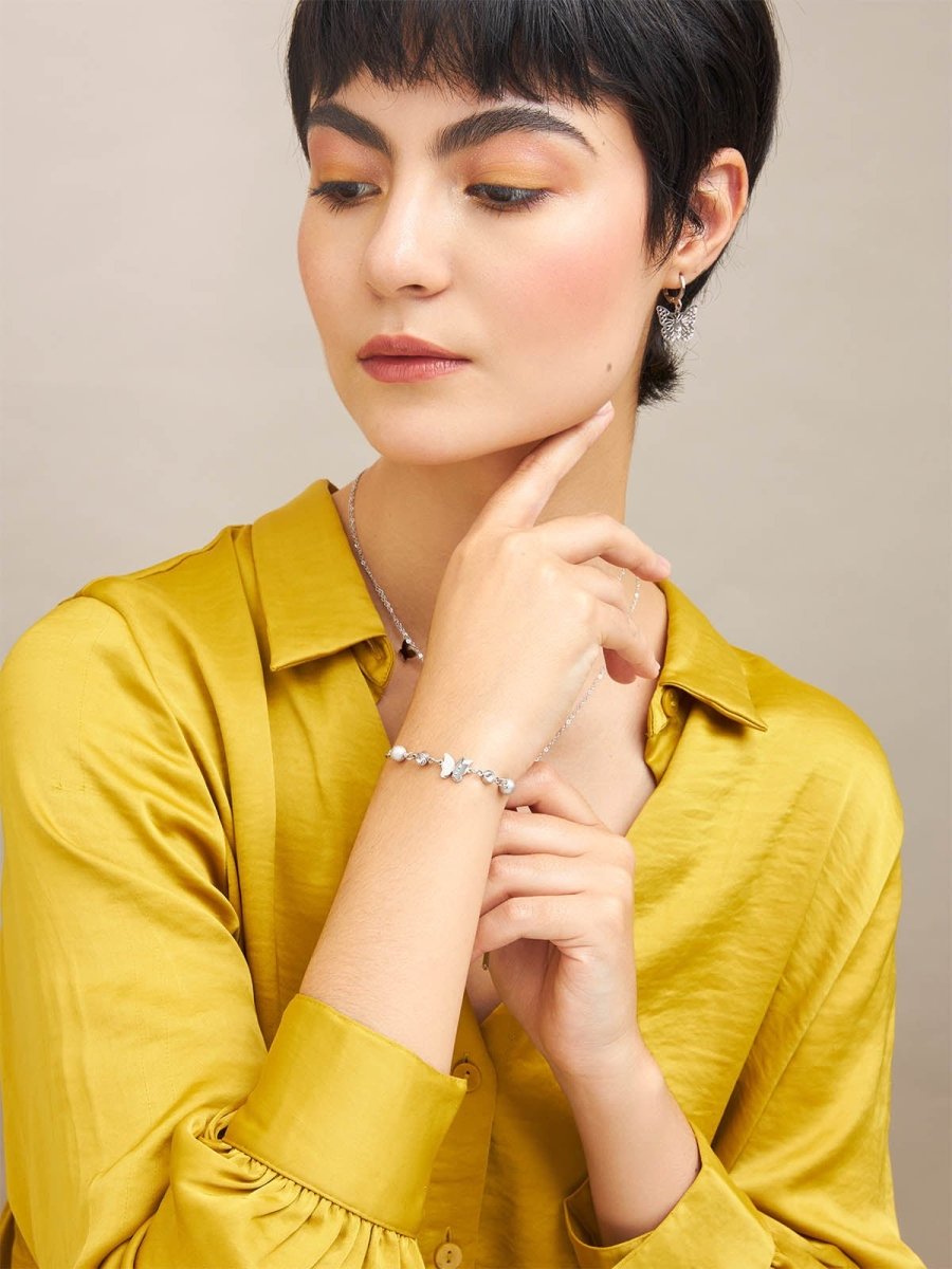 Beruzu - Silver Finish Bracelet with Crystal Stones and Butterfly Accents