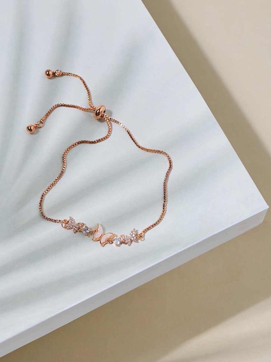 Beruzu - Triple Butterfly Bracelet in Gold and Rose Gold with Crystal and Enamel Accents