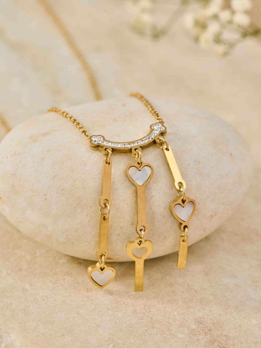 Beruzu Triplet Gold Heart Drop Necklace - Beruzu
