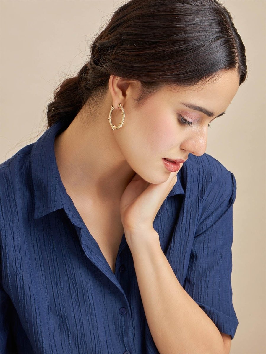 Beruzu - Unique Spring Hoop Earrings with Gold-Plated Nut Accents - Beruzu Fashion