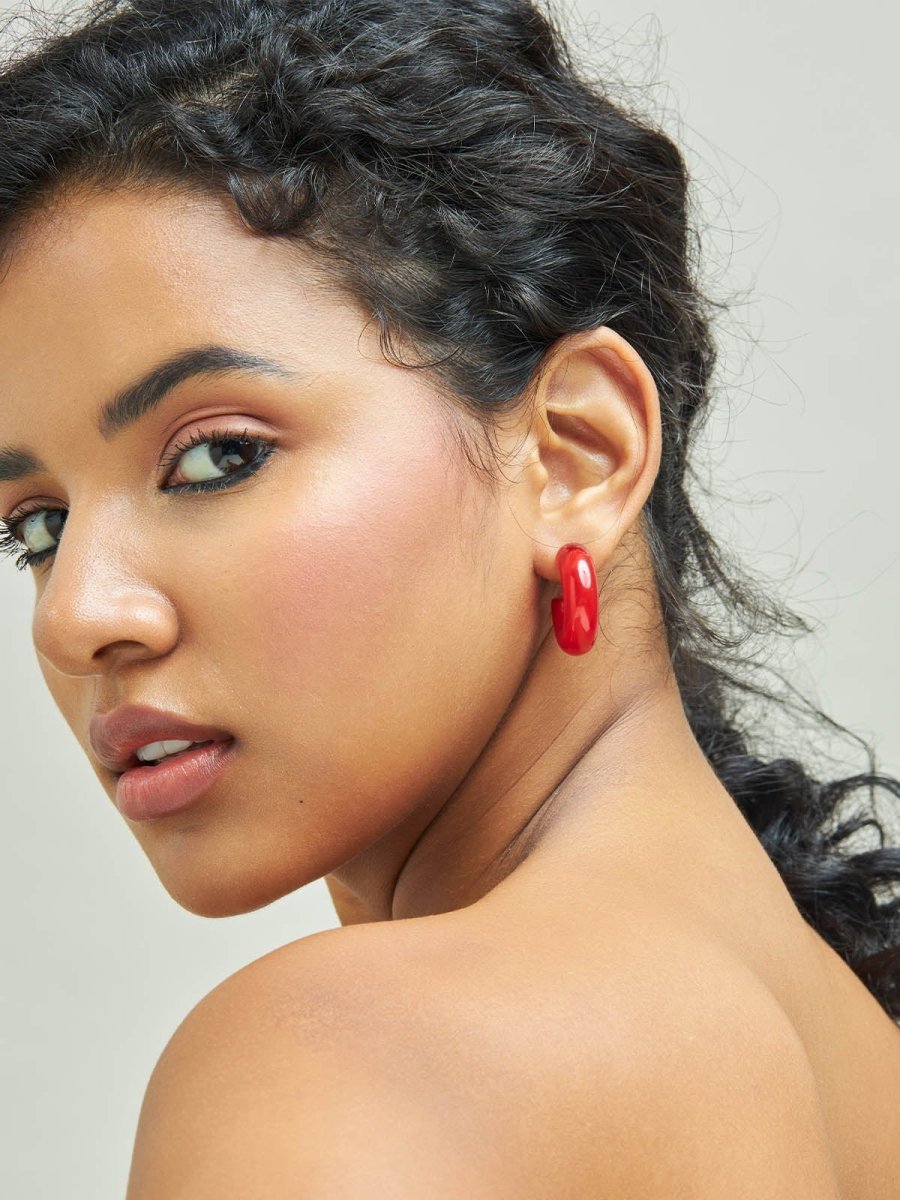 Beruzu - Vibrant Enamel Hoop Earrings in Green and Red - Beruzu Fashion