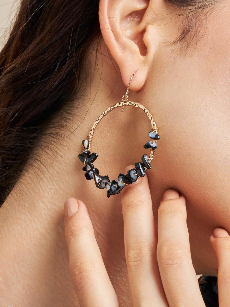 Beruzu - Western Art Hoop Earrings with Acrylic Stone Accents in Black and White - Beruzu Fashion