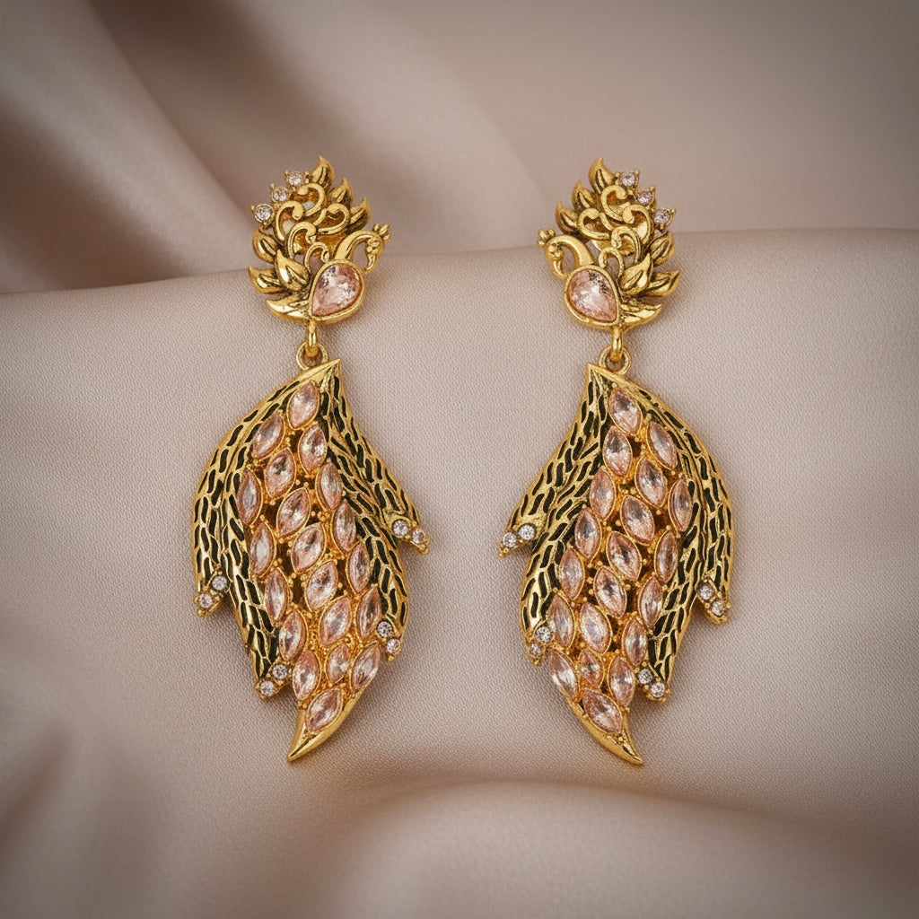 Beruzu - Indian Classic Peacock Feather Statement Earrings
