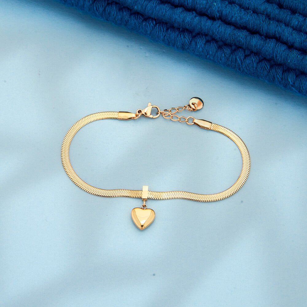 18k Gold Plated Adjustable Heart Charm Bracelet - Beruzu