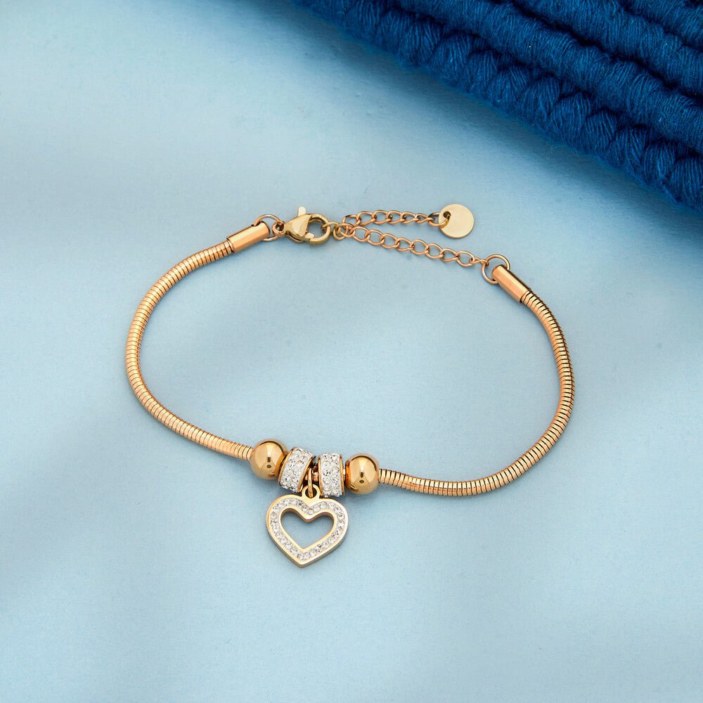 18k Gold Plated Adjustable Sparkling Heart Bracelet - Beruzu