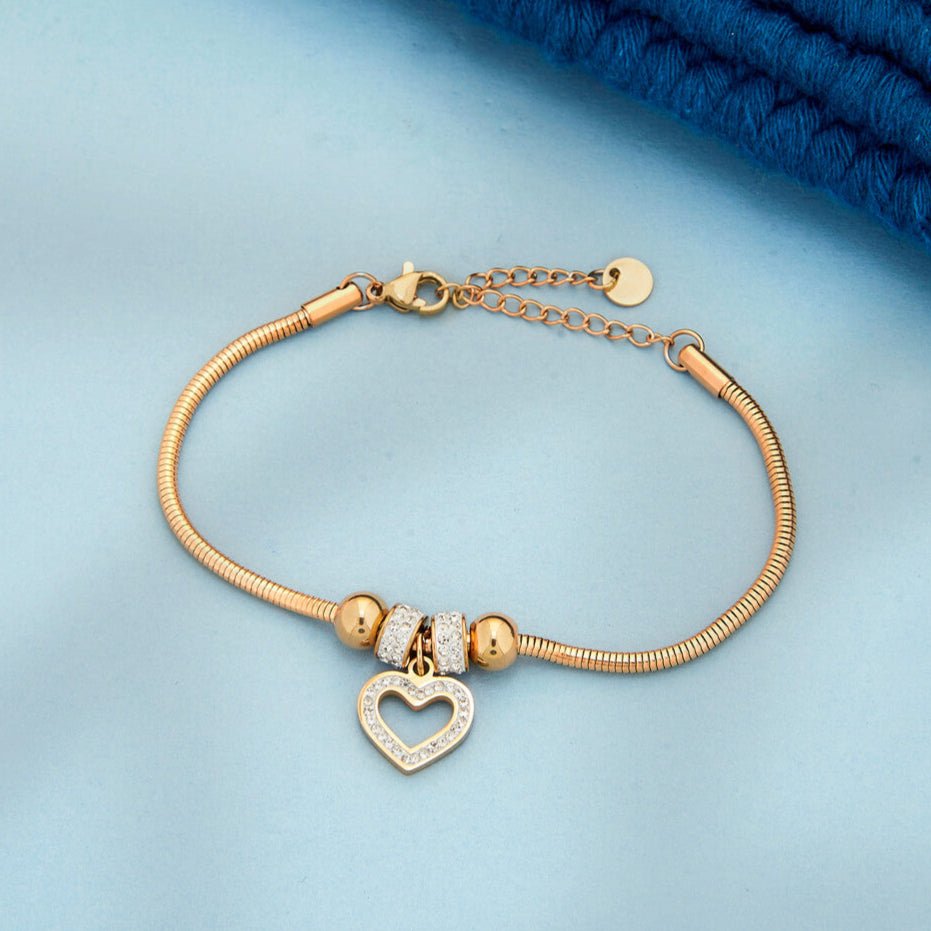 18k Gold Plated Adjustable Sparkling Heart Bracelet - Beruzu