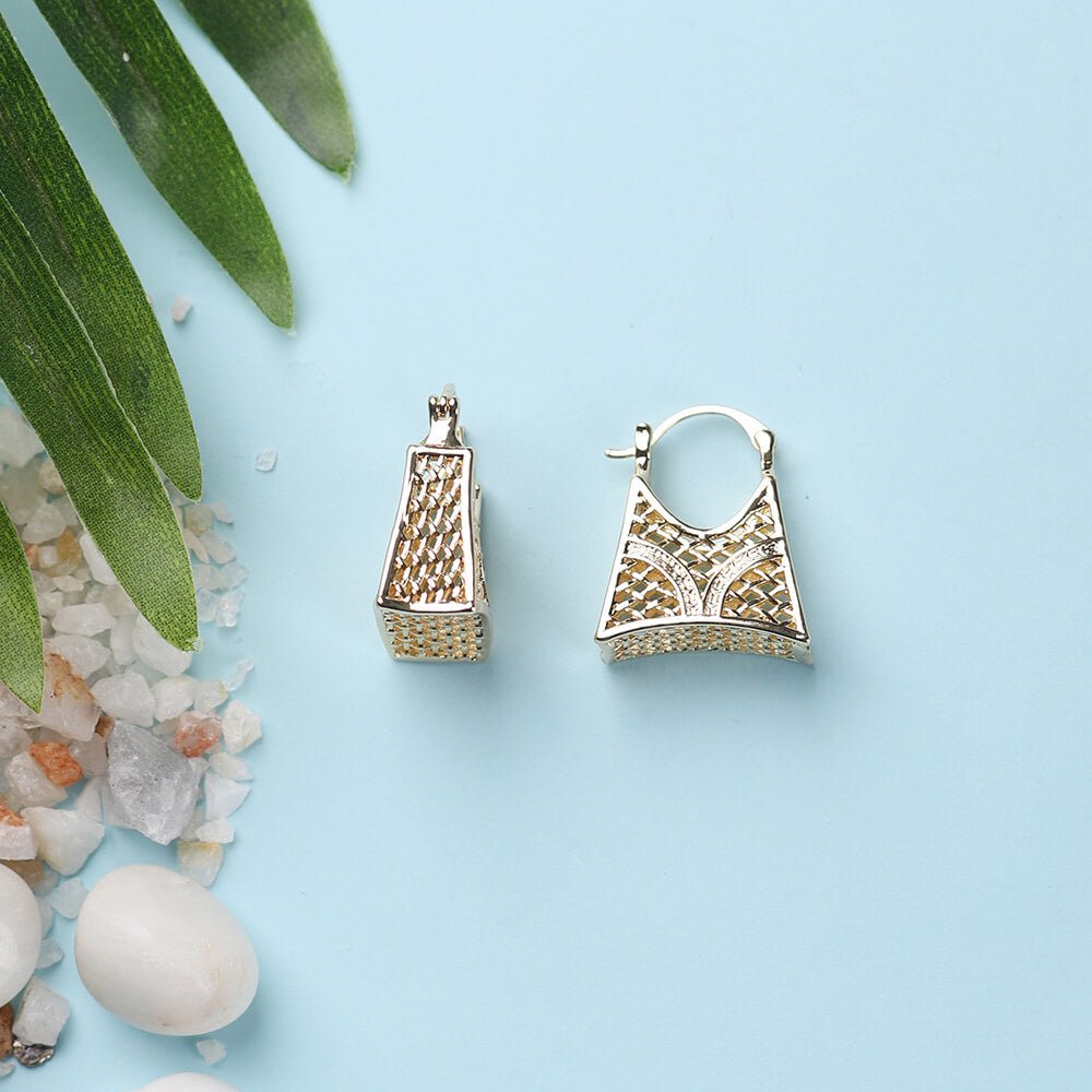 18k Gold Plated Basket Weave Earrings - Beruzu