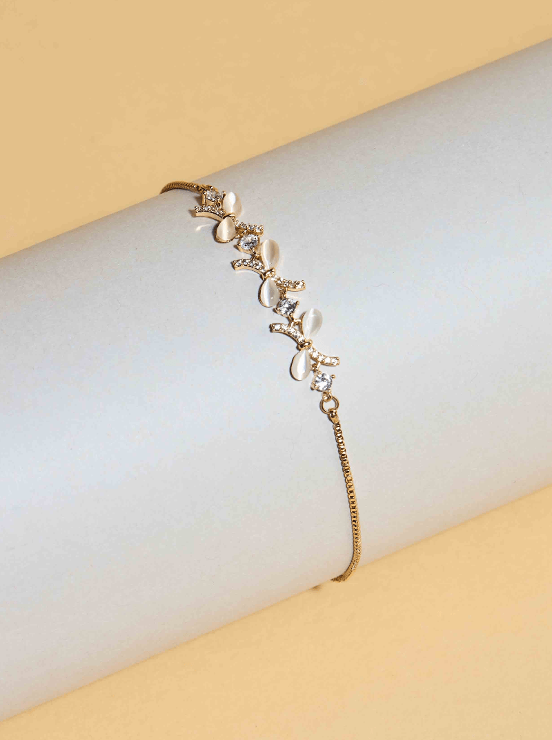 Beruzu - Elegant Branch and Leaf Bracelet in Gold and Rose Gold with Diamond and Enamel Accents