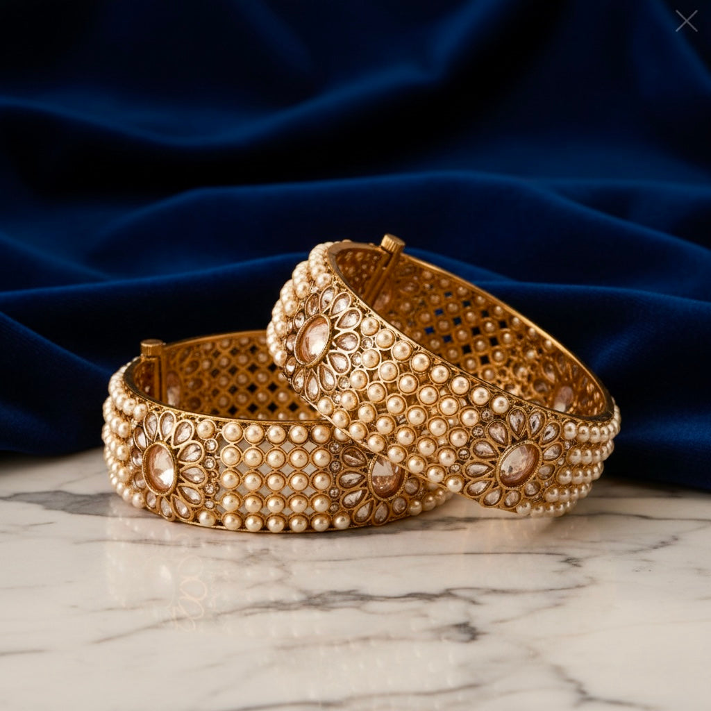 Beruzu - Royal Pearl & Kundan Gold Bridal Bangles 2.4 (Pair)